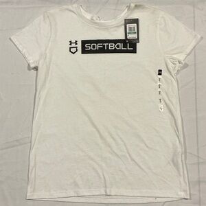 NWT Under Armour White Graphic Softball Tee Size large